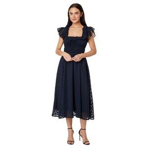 En Saison Bowie Ruffle Sleeve Organza Midi Dress in Navy Size Small NWT